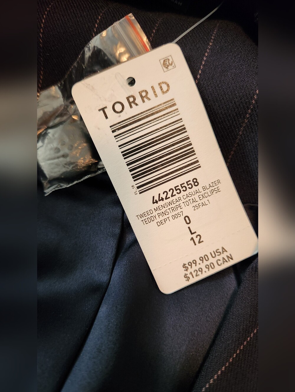 Torrid New Navy w/ White Pinstripe Studio Women's Suit Blazer Size 0/12 - Picture 3 of 15